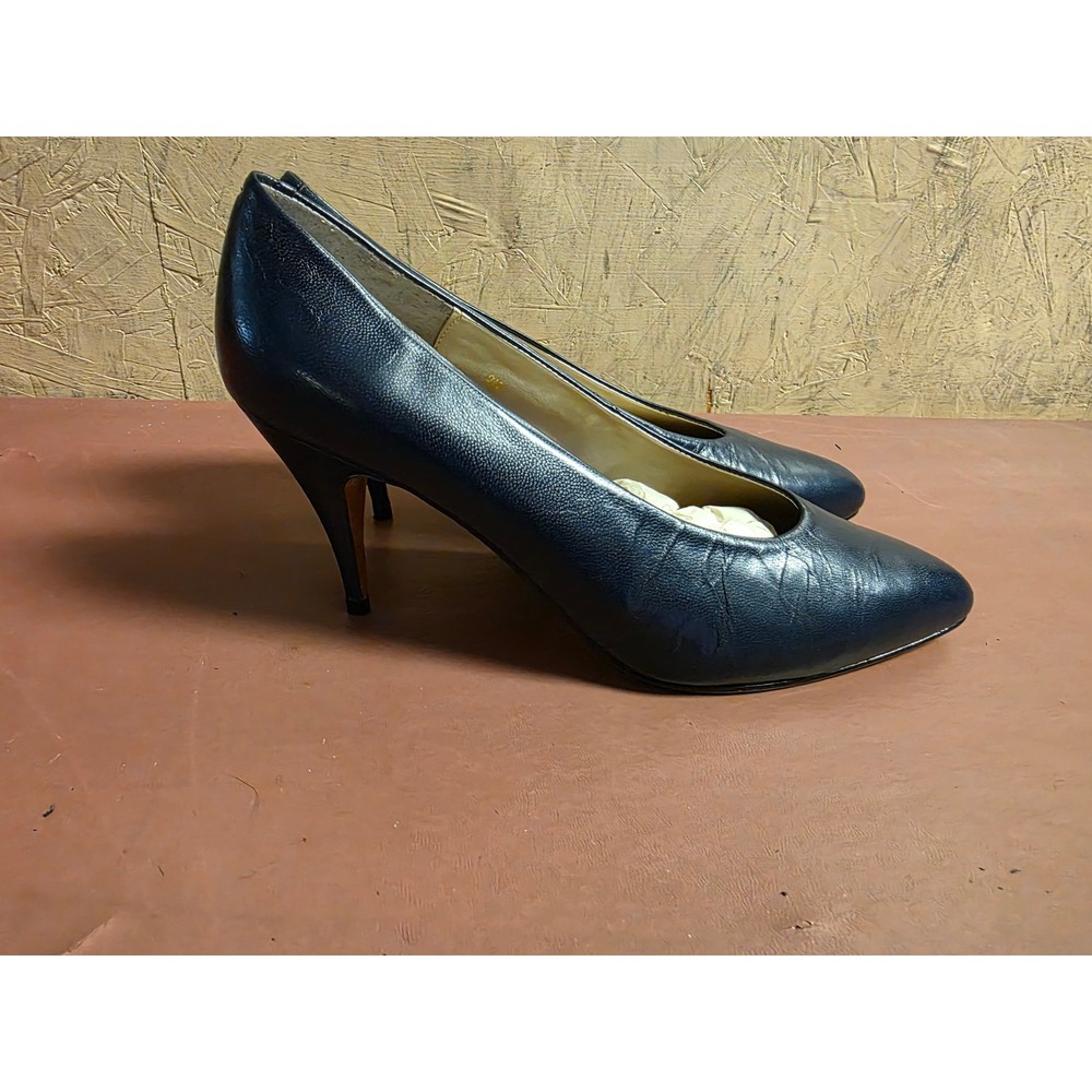 Espanola Too Womens Navy Blue Leather Pointed Toe Stiletto Heel Pumps Size 9M